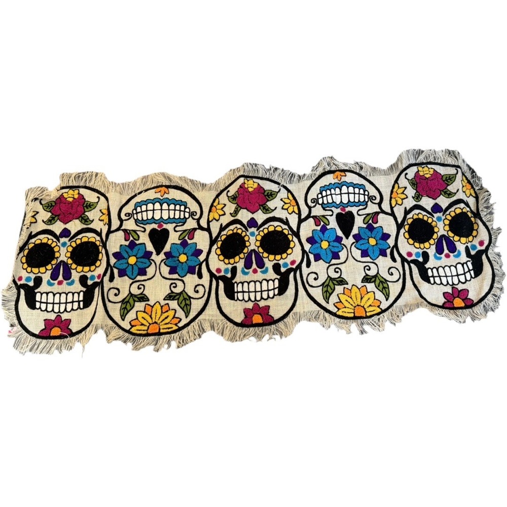 Cynthia Rowley CURUS Day of the Dead Sugar Skull Table Runner Boho Halloween